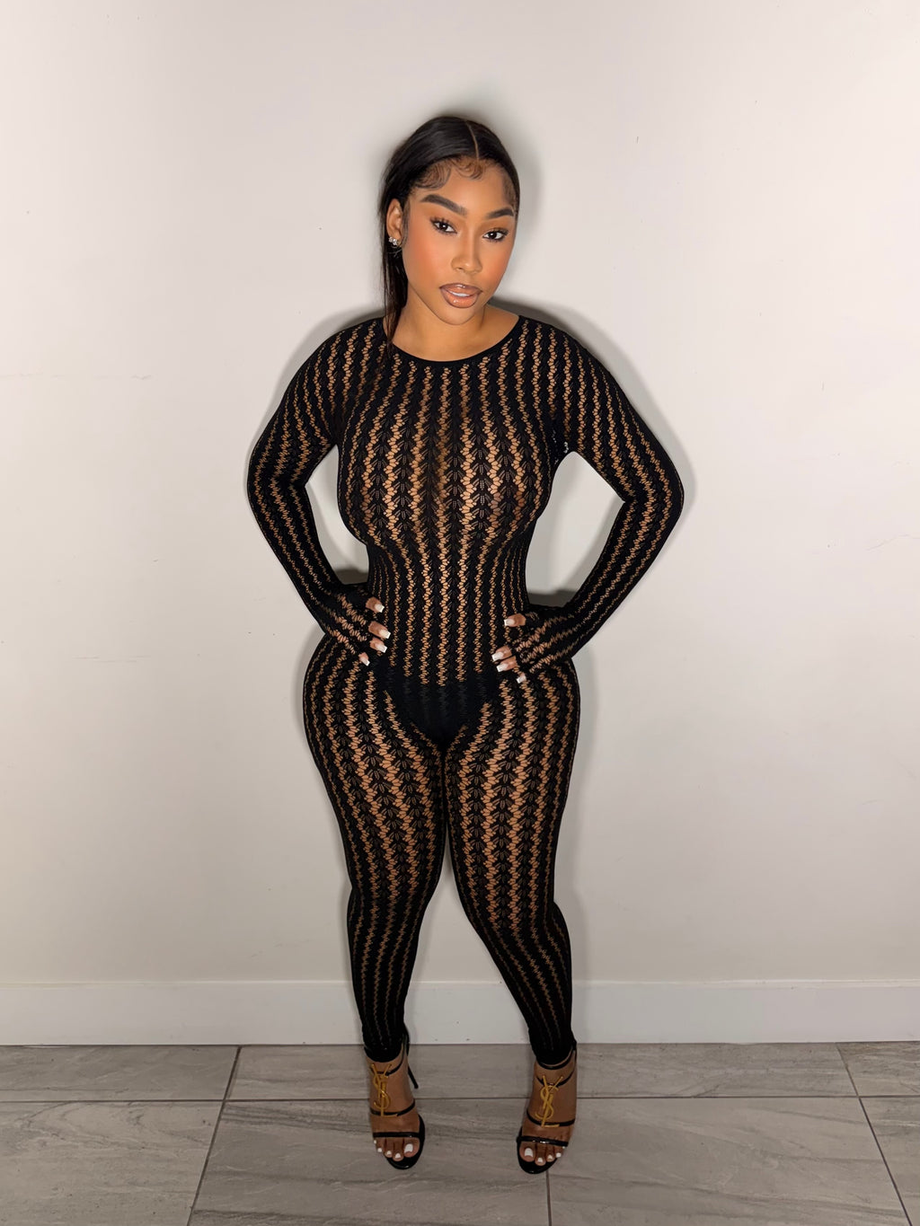 Zigzag Sheer Mesh Jumpsuit
