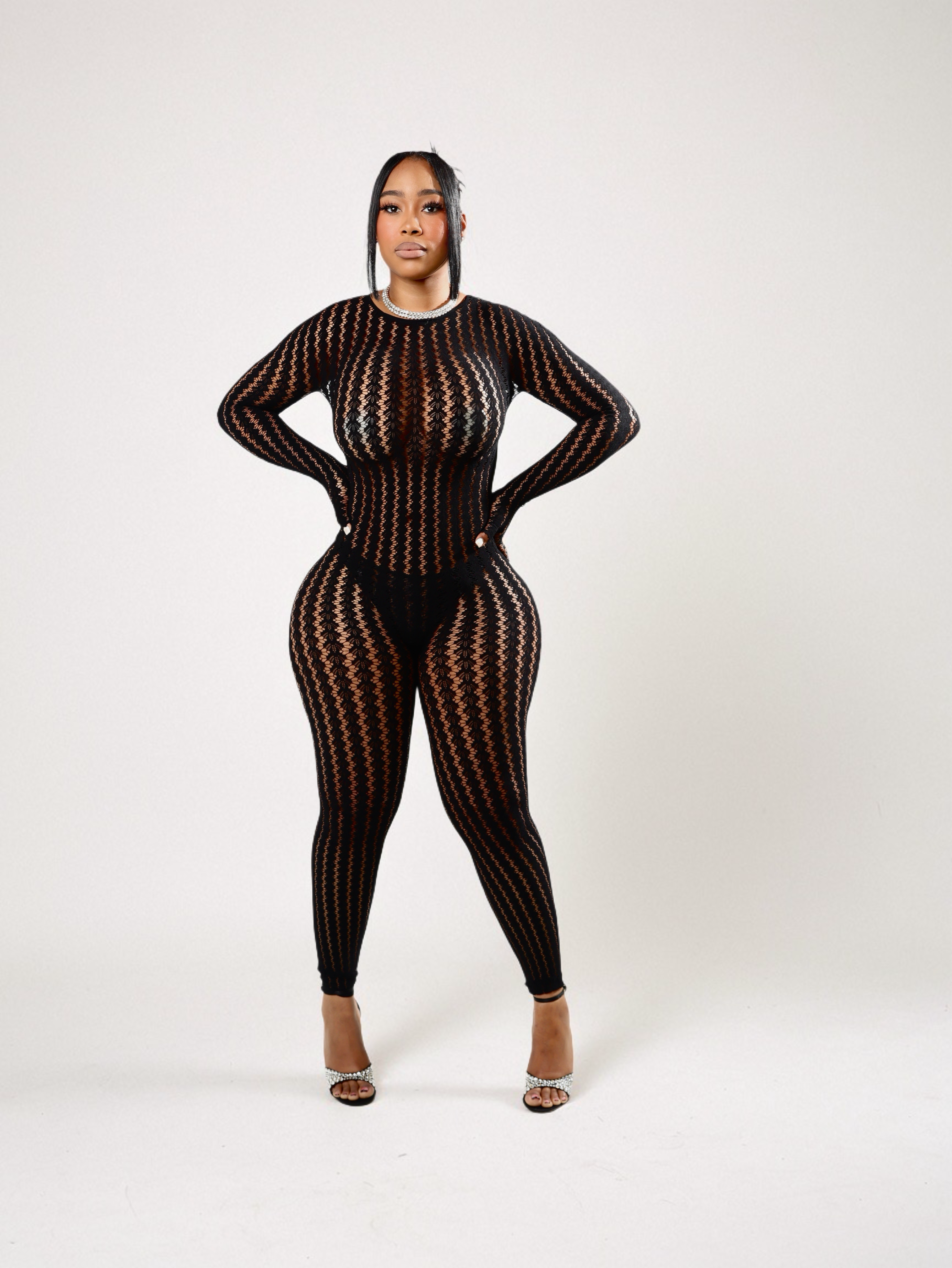 Zigzag Sheer Mesh Jumpsuit