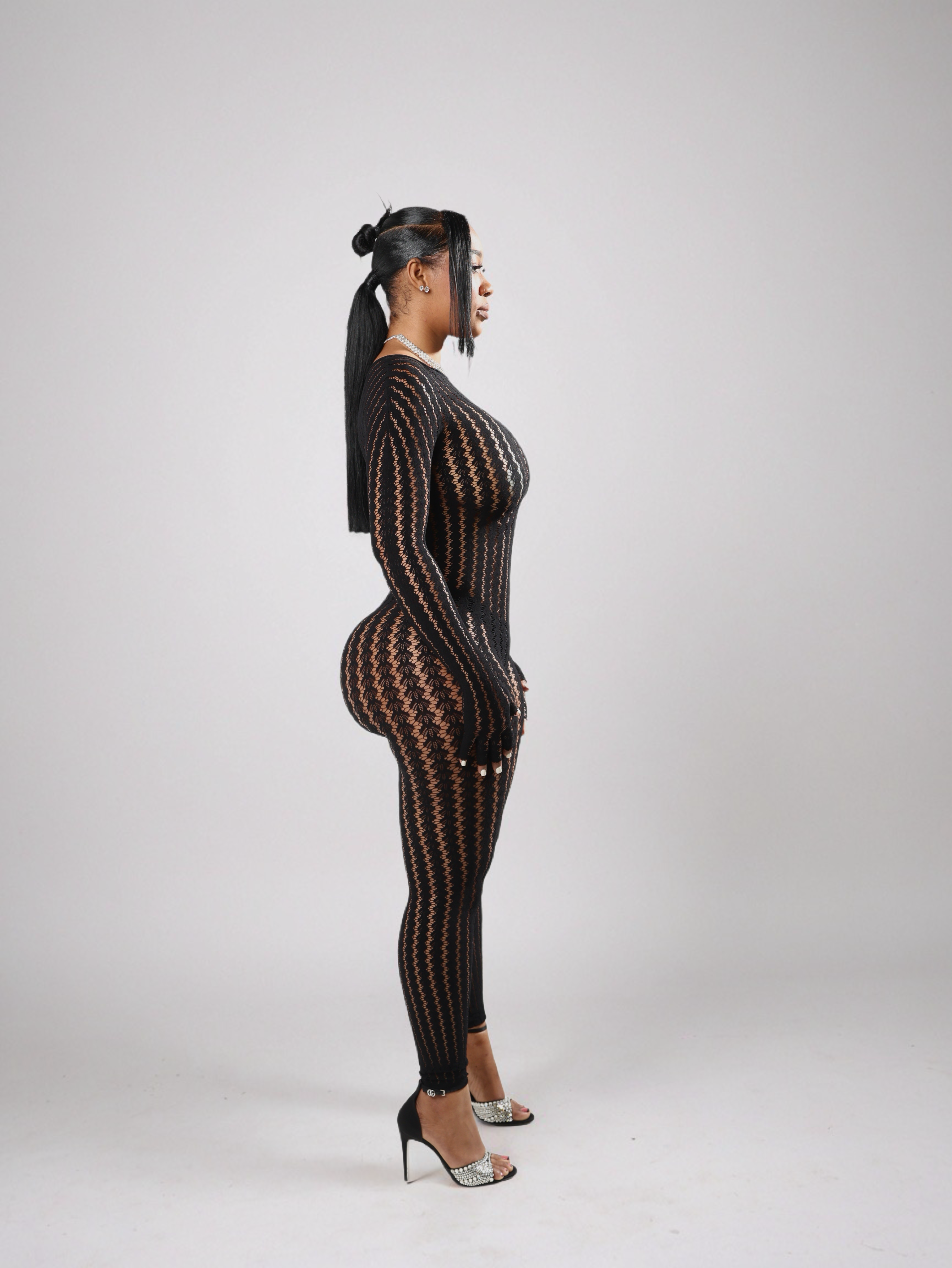 Zigzag Sheer Mesh Jumpsuit