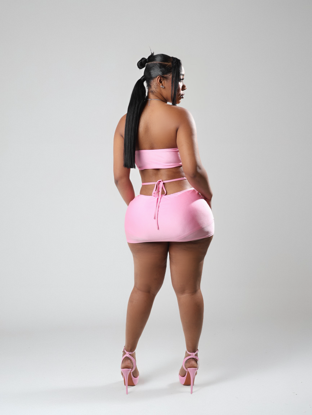 Pink Rhinestone Bandeau & Mini Skirt Set