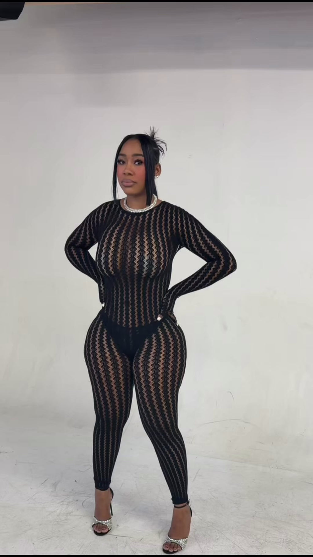Zigzag Sheer Mesh Jumpsuit